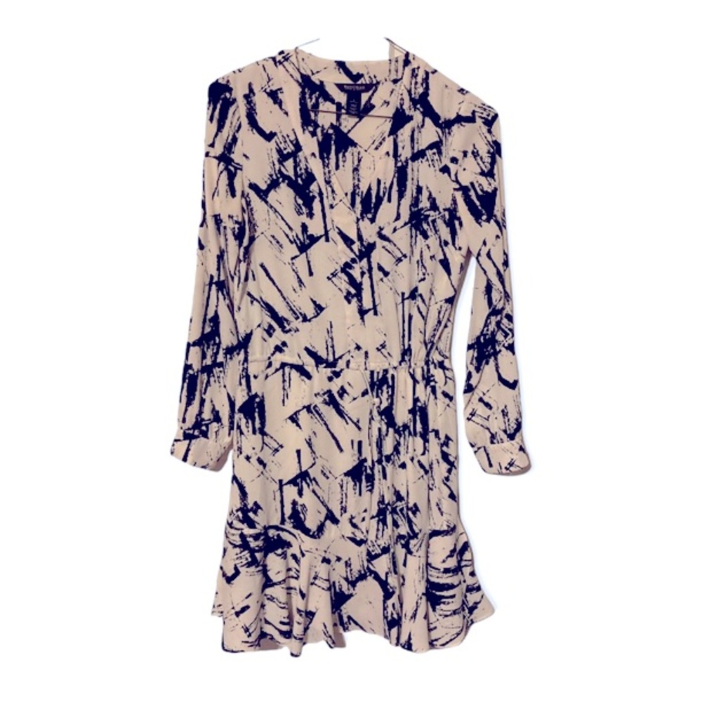 White house black market black and white long sleeve dress